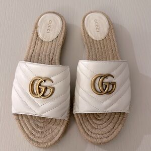 Nappa Matelasse GG Marmont Espadrille Slide Sandals Size 39 - White